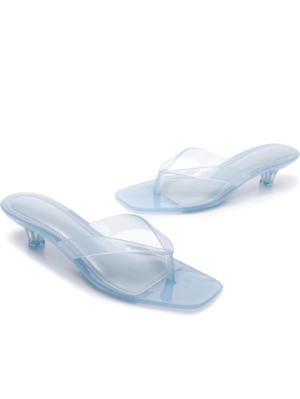 Clear-Strap Baby Blue Kitten Heel Sandals